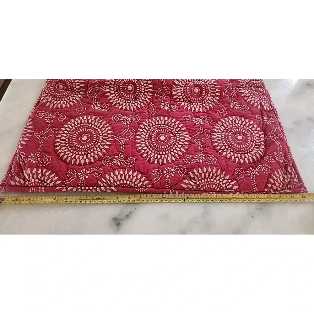 Pine Cone Hill Dark Fuchsia Tan Medallion Quilted Cotton 26 X 26 Euro Sham Tie